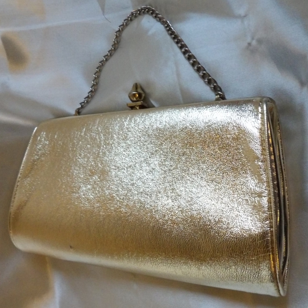 Vintage 1980s Gold Whimsygoth Fairy Fairycore Glam Formal Small Purse Clutch Bag